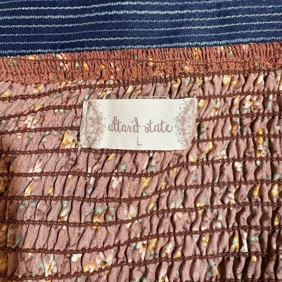 Altar’d State Danielyn Dress Womens L Brown Floral Cottagecore Puff Sleeve Boho - Picture 6 of 10